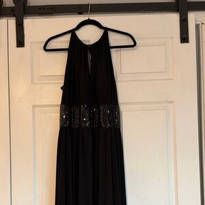 R&M Richards Black Halter Evening Dress with Sequin Waistband